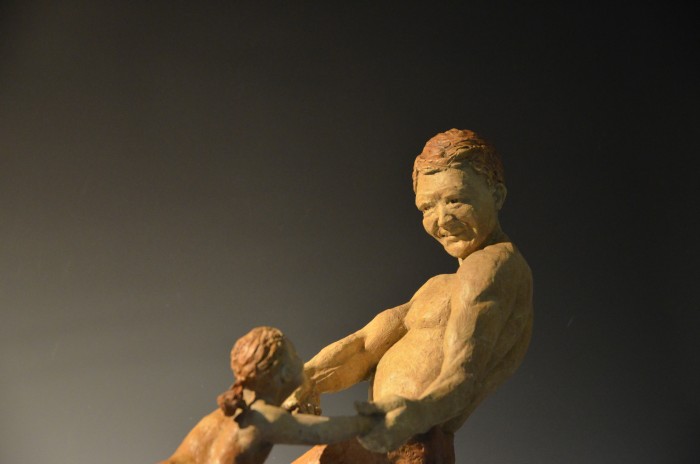 Faster, Daddy! bronze sculpture by David Varnau